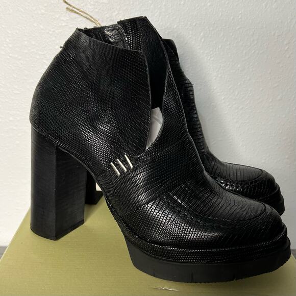 NWT A.S.98 Ford Boots Chunky Heel Platform Cutout Black Leather Size 41 US 9.5 - Picture 2 of 9